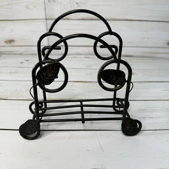 Vintage Black Metal Kitchen Dining Napkin Holder With Leaf Design Home Decor - Picture 2 of 5